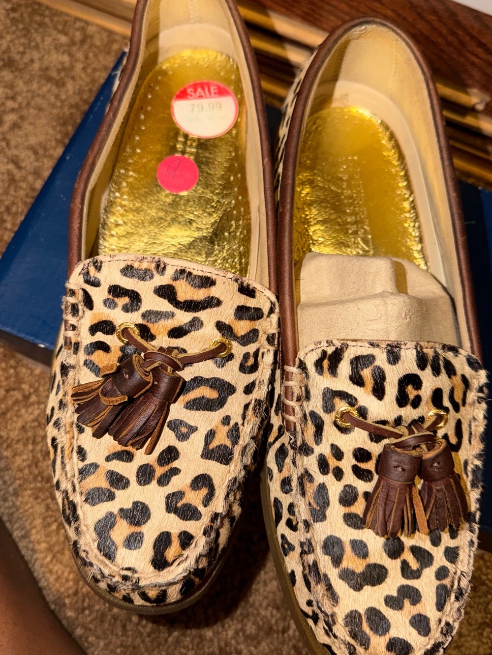Sperry Leopard Print Tassel Driving Loafers in Brown and Tan